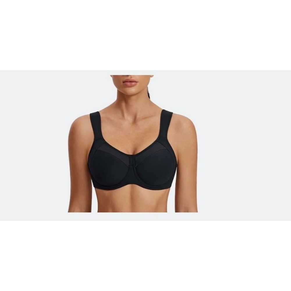 SYROKAN Womens High Impact Underwire Sports Bra Black A217A Size 36E